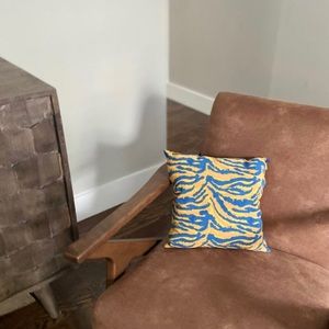Yellow and Blue Zebra Print Decorative Pillow